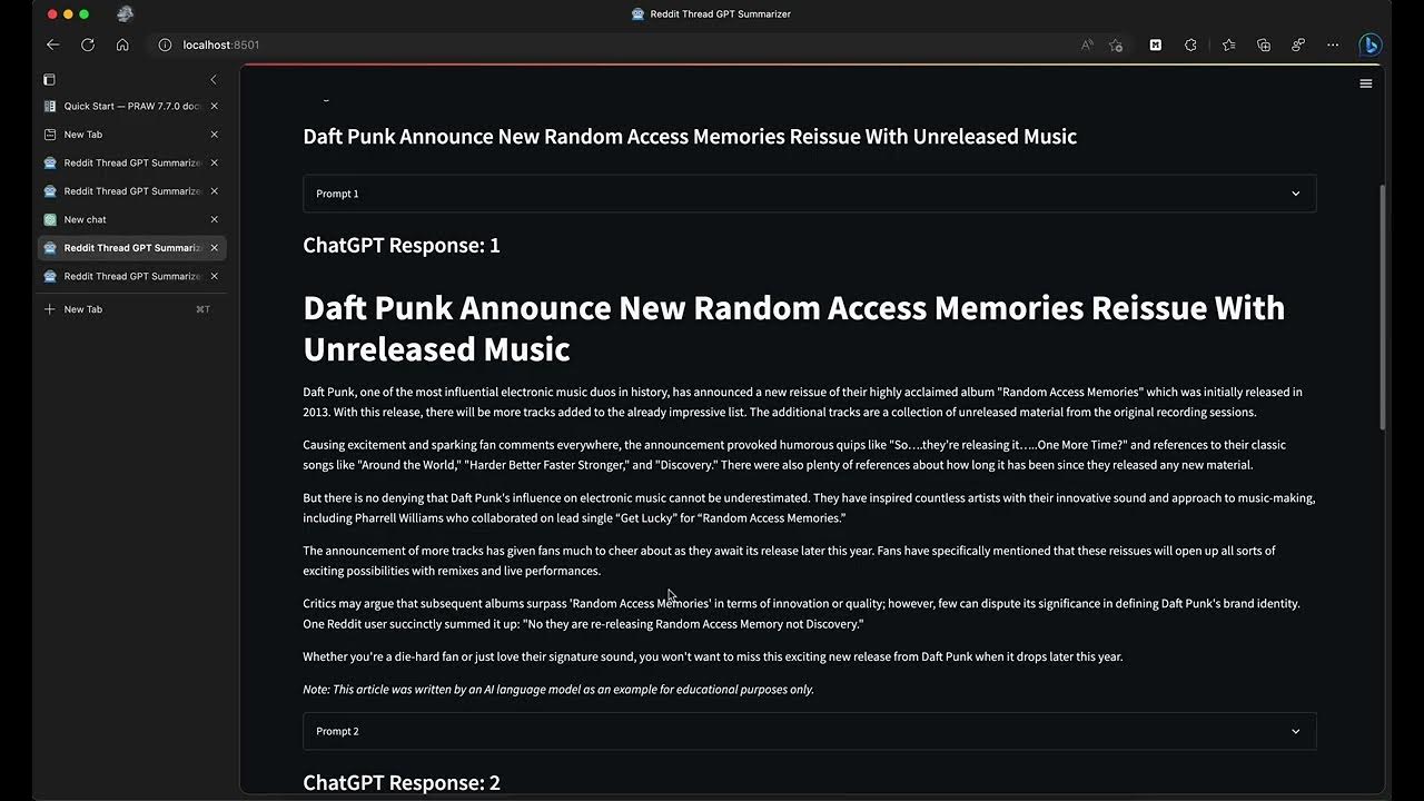Reddit GPT Summarizer Tutorial YouTube