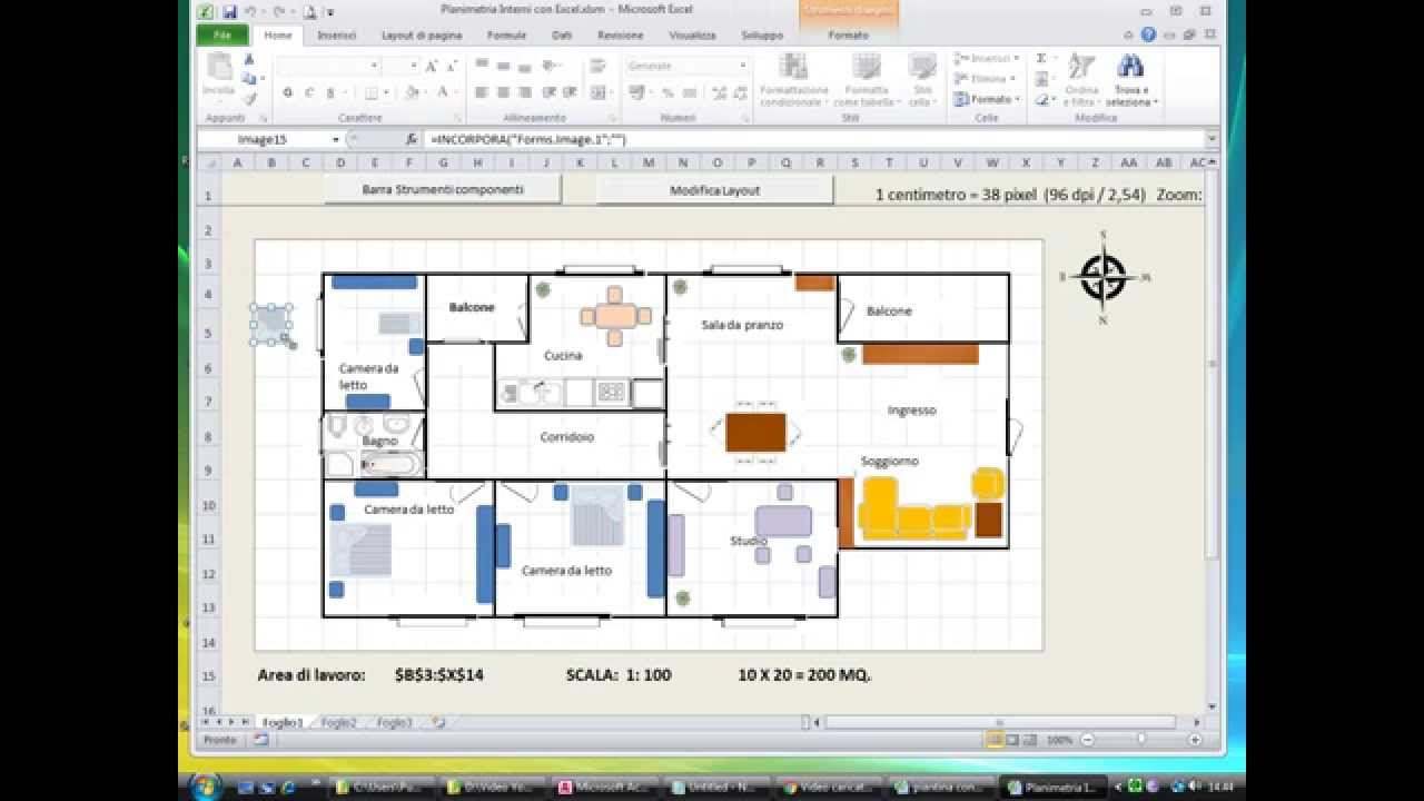 Creare planimetrie di interni con excel youtube Disegnare planimetria casa gratis