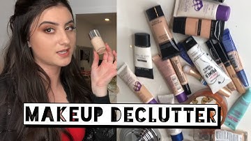 MAKEUP DECLUTTER + Organization | Foundations, Concealer, Powders, Primers, Setting Spray | Vlog