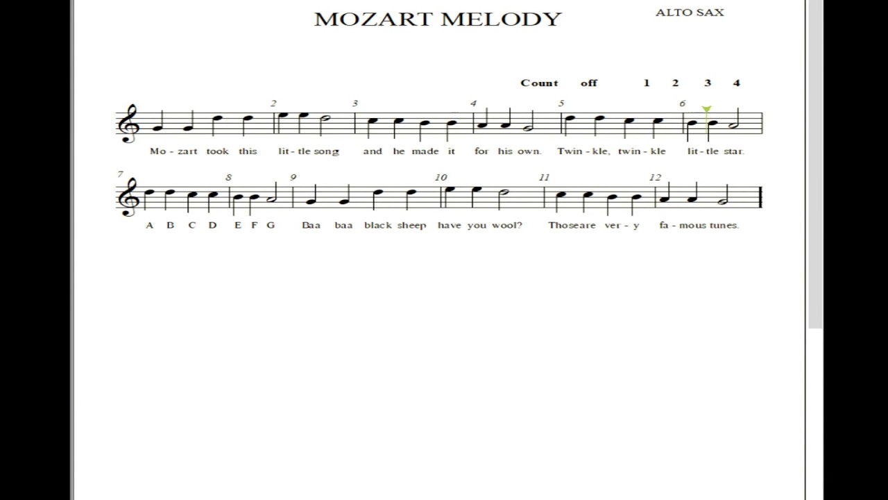 Mozart Melody Alto Sax YouTube