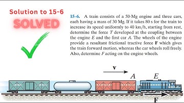 Dynamics Hibbeler 15-6 Solution | A train consists of a 50-Mg engine and three cars, each having a
