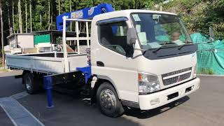 中古クレーン販売 H16三菱キャンター3.2ｔ（ワイド超ロング）タダノ３段クレーン2.9ｔ吊・ラジコン付きのご紹介です。 排ガス適合ですが排ガスで燃焼ボタンがないタイプですのでメンテンナンスが簡単です