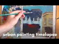 My cityscape oil painting process  urban landscape oil painting timelapse