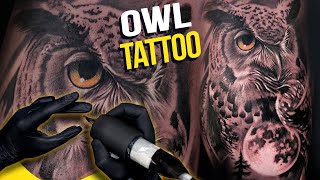 TATTOO| TIME LAPSE | REALISTIC OWL Custom Realistic Owl And Clock Tattoo Timelapse