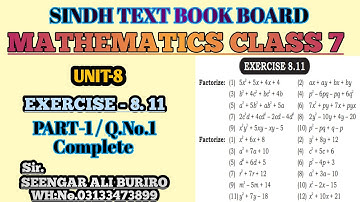 Exercise 8.11 Math 7 | Factorization of Algebraic expressions | Factorization of polynomials