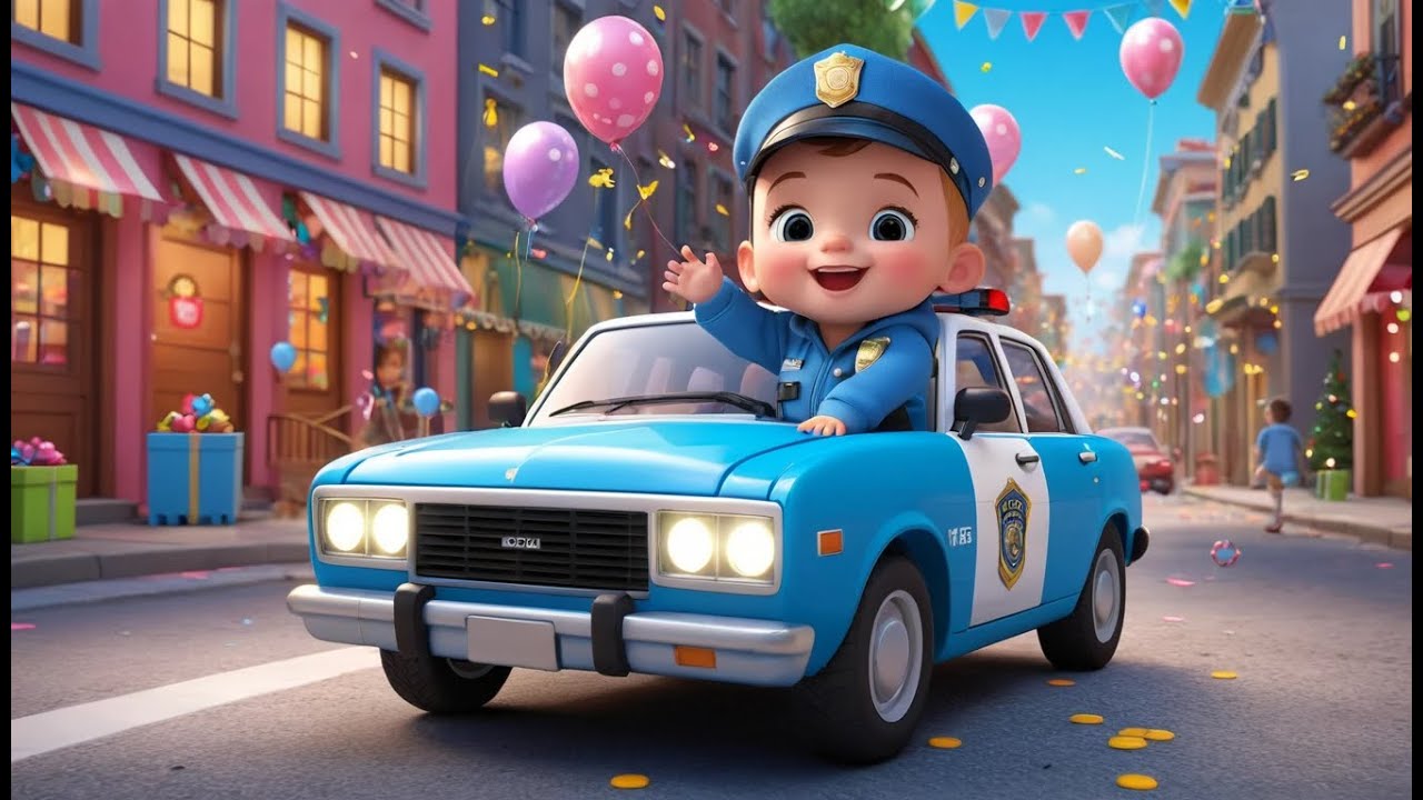 Police Car Lights Show | Fun Vehicles & New Year Nursery Rhyme for Kids | Baby Learning Song