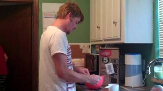 How a retard makes breakfast. Pancakes I think.