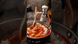 🍅 Miniature Doll Thakkali Sadham + Gobi Pakoda ASMR || #shortsfeed #cartoon