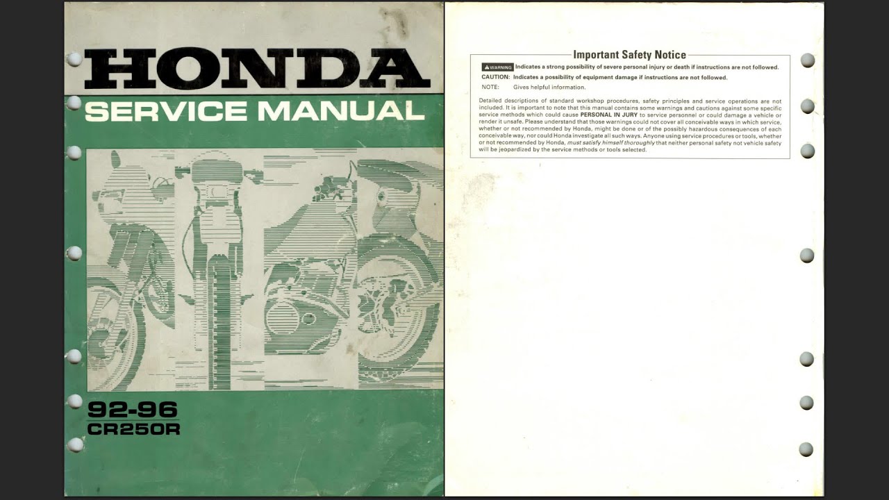 Honda CR250R 1992-1996 Service Workshop Repair Manual Download PDF