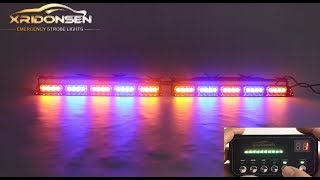 XRIDONSEN 2x 17 inch Amber Blue Emergency Dash Strobe Lights for Trucks Construction Vehicles