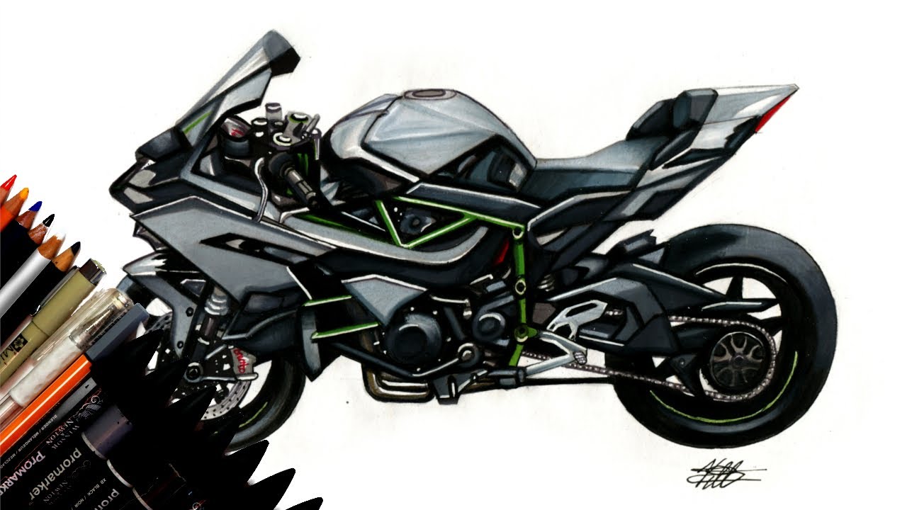 Realistic Motorcycle Drawing Kawasaki H2 Time Lapse Drawing Ideas
