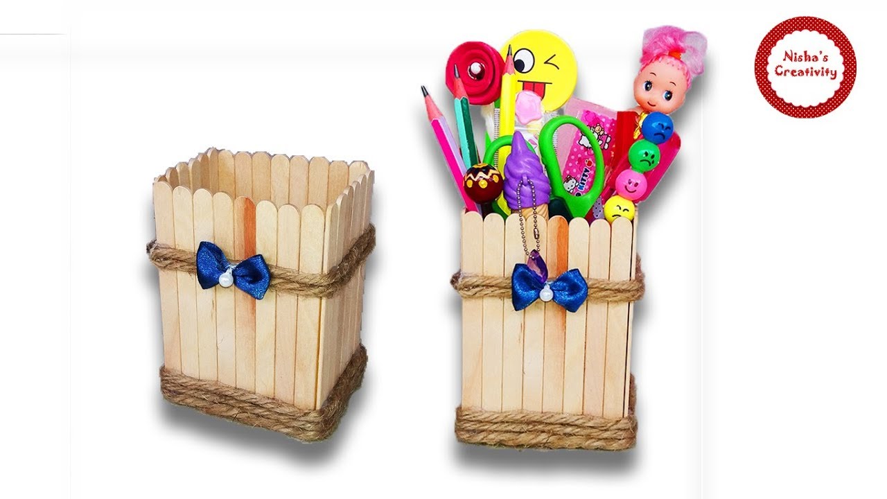 DIY Ice Cream Stick Pen Holder / How To Make Pen Holder With Ice Cream