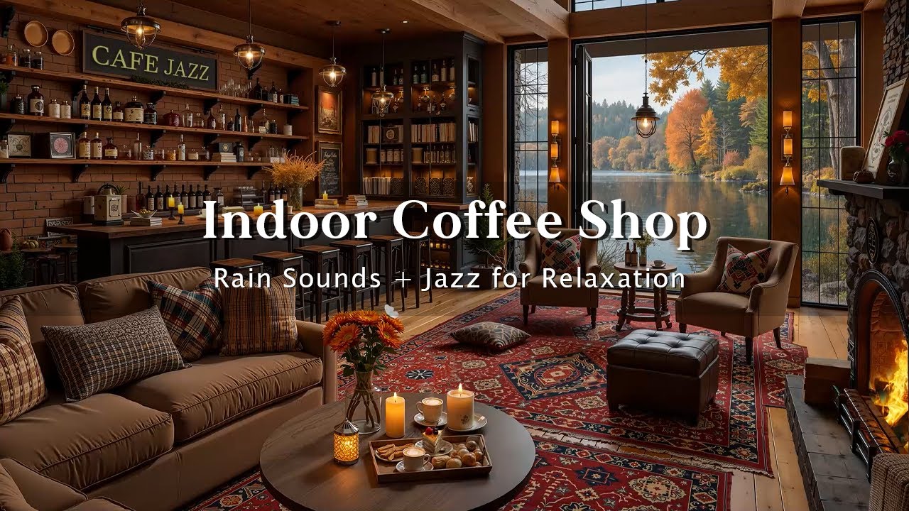 Cozy Rainy Day in an Autumn Coffee Shop 🍁 Gentle Jazz Piano Music for Sleep, Study & Relax