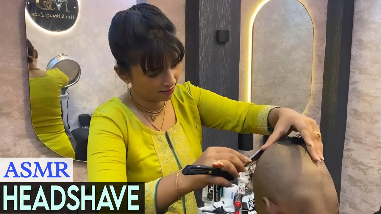বাঙালি মেয়ে ন্যাড়া করে দিল || ASMR HEADSHAVE BY MISS BARBER