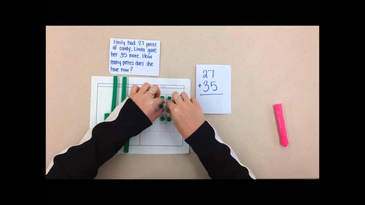 Addition with base-ten blocks - YouTube