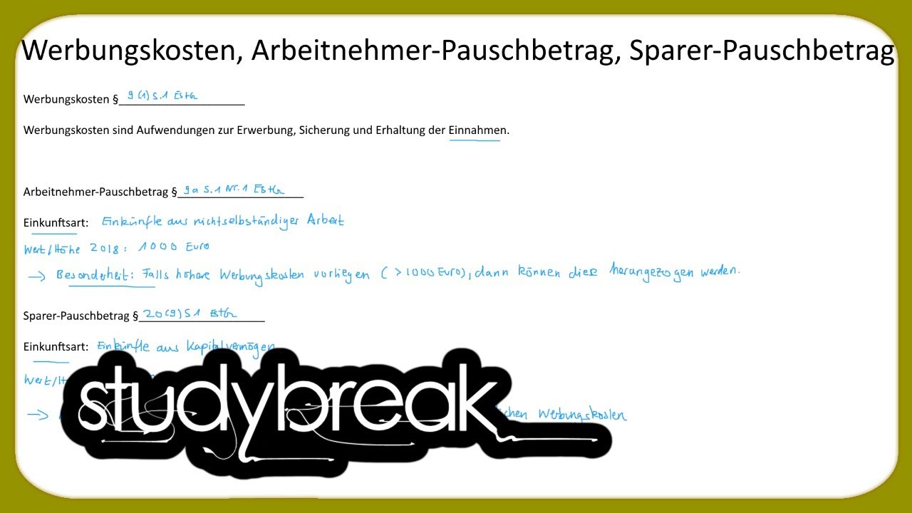 New Werbungskosten, Arbeitnehmer-Pauschbetrag, Sparer-Pauschbetrag | Unternehmensbesteuerung