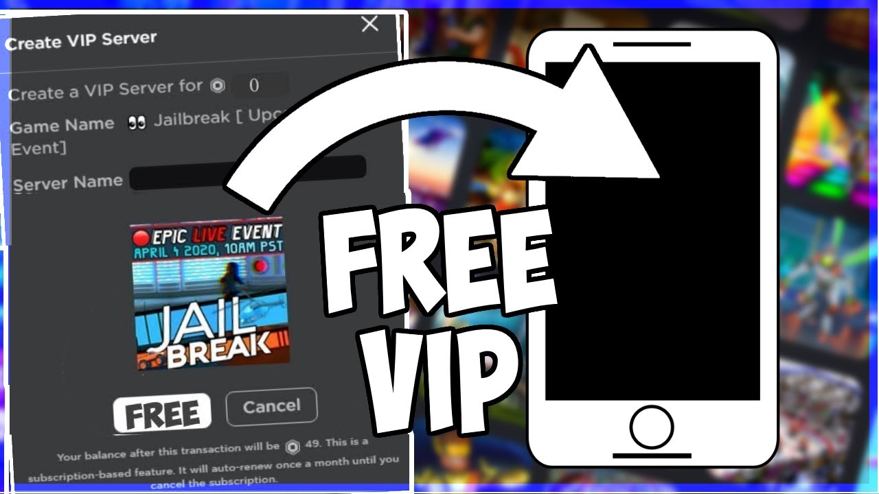 Mobile How To Get A Free Vip Server Roblox Youtube - free vip server on roblox jailbreak