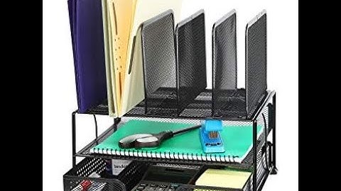 SimpleHouseware Mesh Desk Organizer with Sliding Drawer, Double Tray and 5 Upright Sections, Black