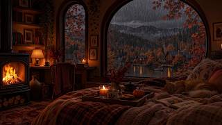 🍂 Cozy Autumn Reading Corner | Gentle Rain Sounds, Warm Fireplace & Soft Thunder for Study, Sleep screenshot 1