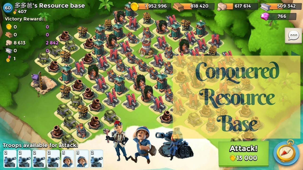 Boom Beach Conquer Resource Base Level 59 with Tank+Medic Wood