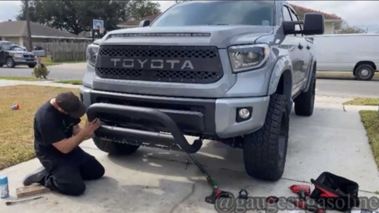 2019 Toyota Tundra bull bar and bumper spacer install #toyota #bullbar