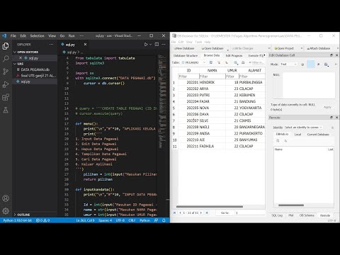 MEMBUAT DATABASE MENGGUNAKAN PYTHON DAN DB BROWSER SQLITE || UAS ALGORITMA PEMROGRAMAN UTY