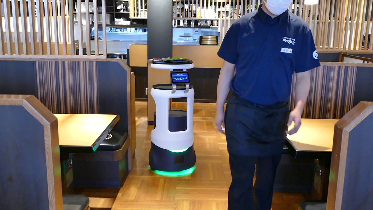 配膳ロボットServi すれ違いのデモ 焼肉きんぐ 板橋前野町店 - YouTube