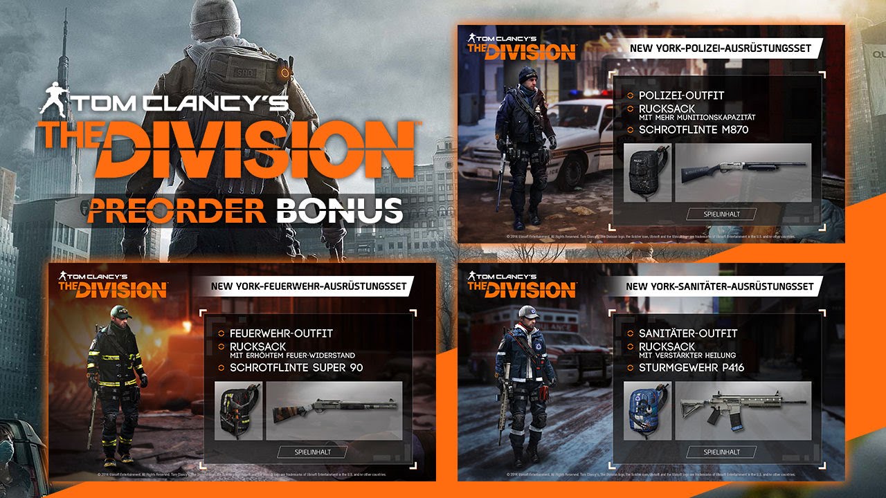 The Division Pre-Order Bonuses, Gold Edition, Standard Edition... Etc