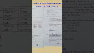 ❤️Computer science Question paper 📝| Class 12th | CBSE 2022-23 💯 #shorts #board #exam #computer