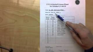 CYO Volleyball 4 6 Line Up Sheet Rotations