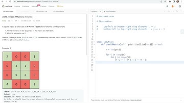 Leetcode 2319. Check if Matrix Is X-Matrix - one-pass scan