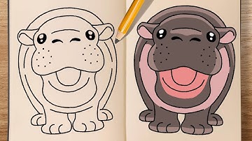 How to draw cute baby hippo MOO DENG! (easy step-by-step)