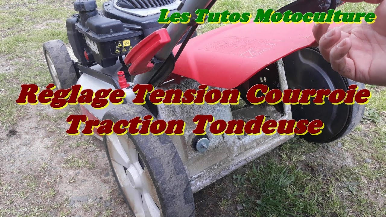 Réglage tension courroie vitesse traction tondeuse - YouTube