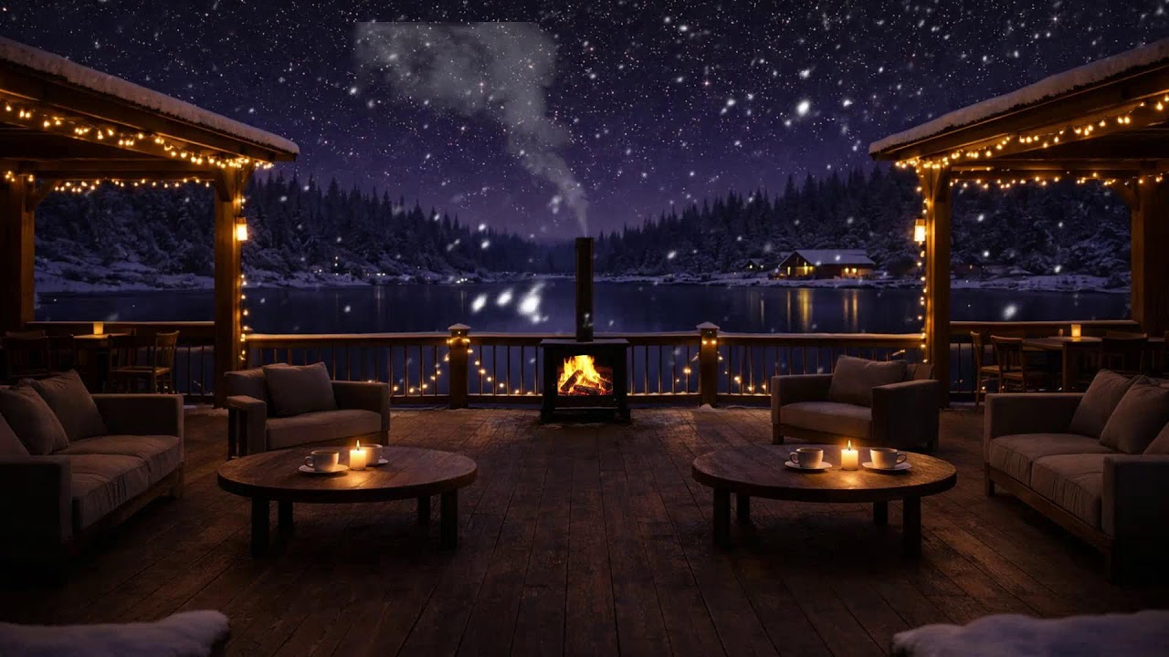 Winter Cabin Under the Stars  Cozy Fireplace Glow for Deep Calm & Rest