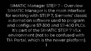 SIMATIC Manager STEP 7 – Overview