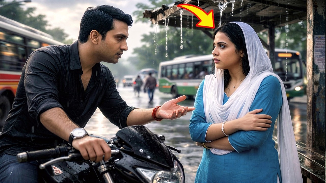 বাস স্টপে ভিজছিল অসহায় এক মেয়ে, অচেনা এক ছেলে বলল “আমার সাথে চলো”… তারপর যা হলো! মানবতা ও কেঁদে উঠল!