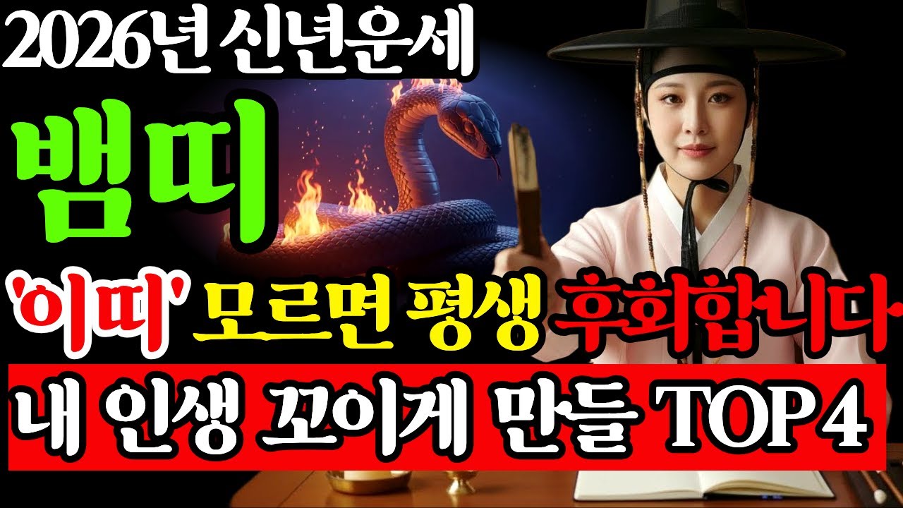 2026년 뱀띠 운세 |⚠️병오년 '이띠' 와의 인연은 재앙입니다! 뱀띠가 만나면 불행해지는 띠 TOP4 | 53·65·77·89년생 필독