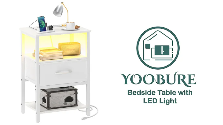 ✨Yoobure Nightstand with Charging Station, LED Night Stand with Adjustabl Fabric Drawer✨