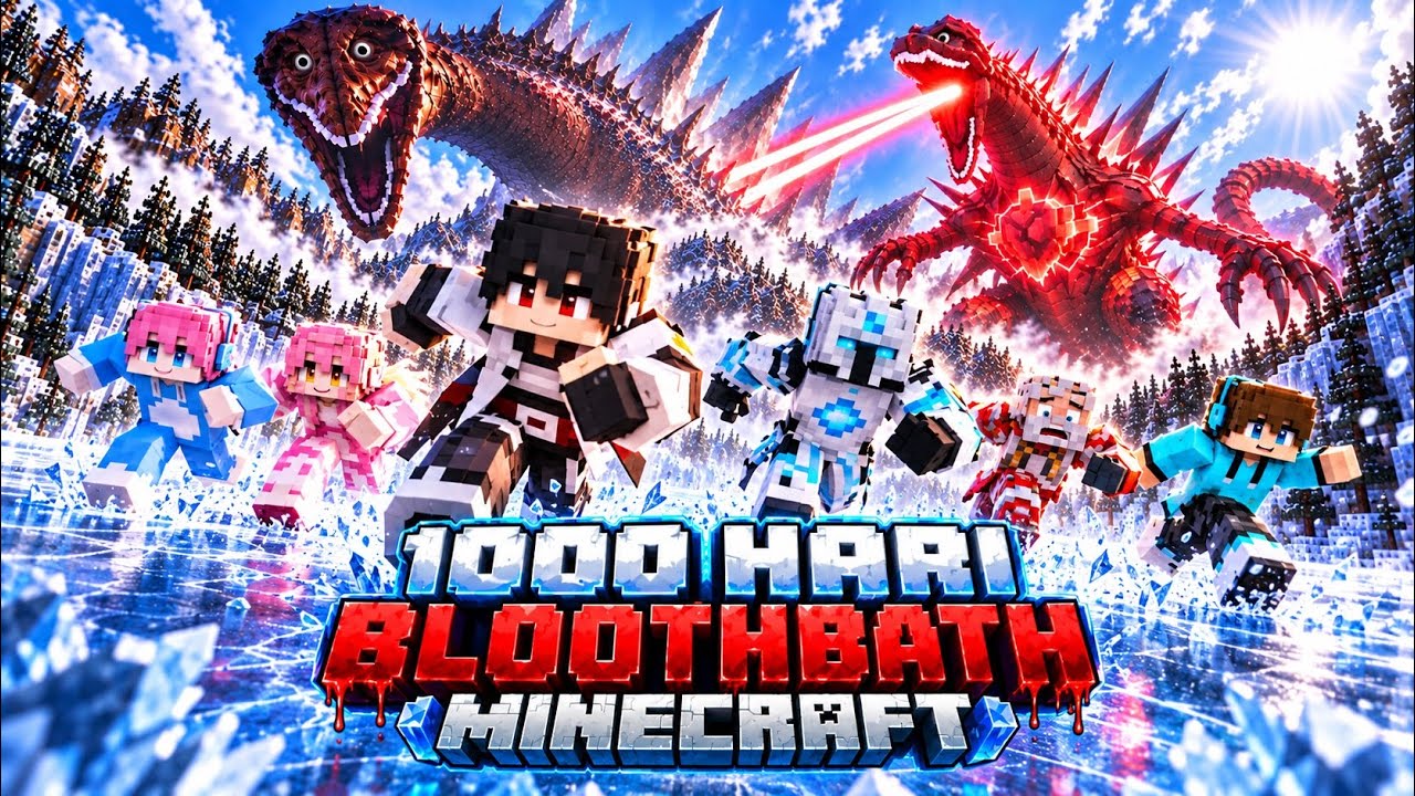 1000 YOUTUBER TERJEBAK DI PULAU ES BLOODBATH VS GODZILLA DAJJAL MINECRAFT