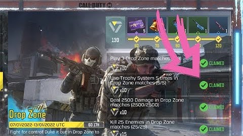 Call Of Duty Mobile Use Trophy System 5 times in Drop Zone matches Task Complete