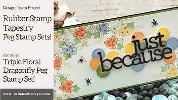 Rubber Stamp Tapestry Peg Stamps | Triple Floral Dragonfly | Distress Ink Watercolor | Design Team