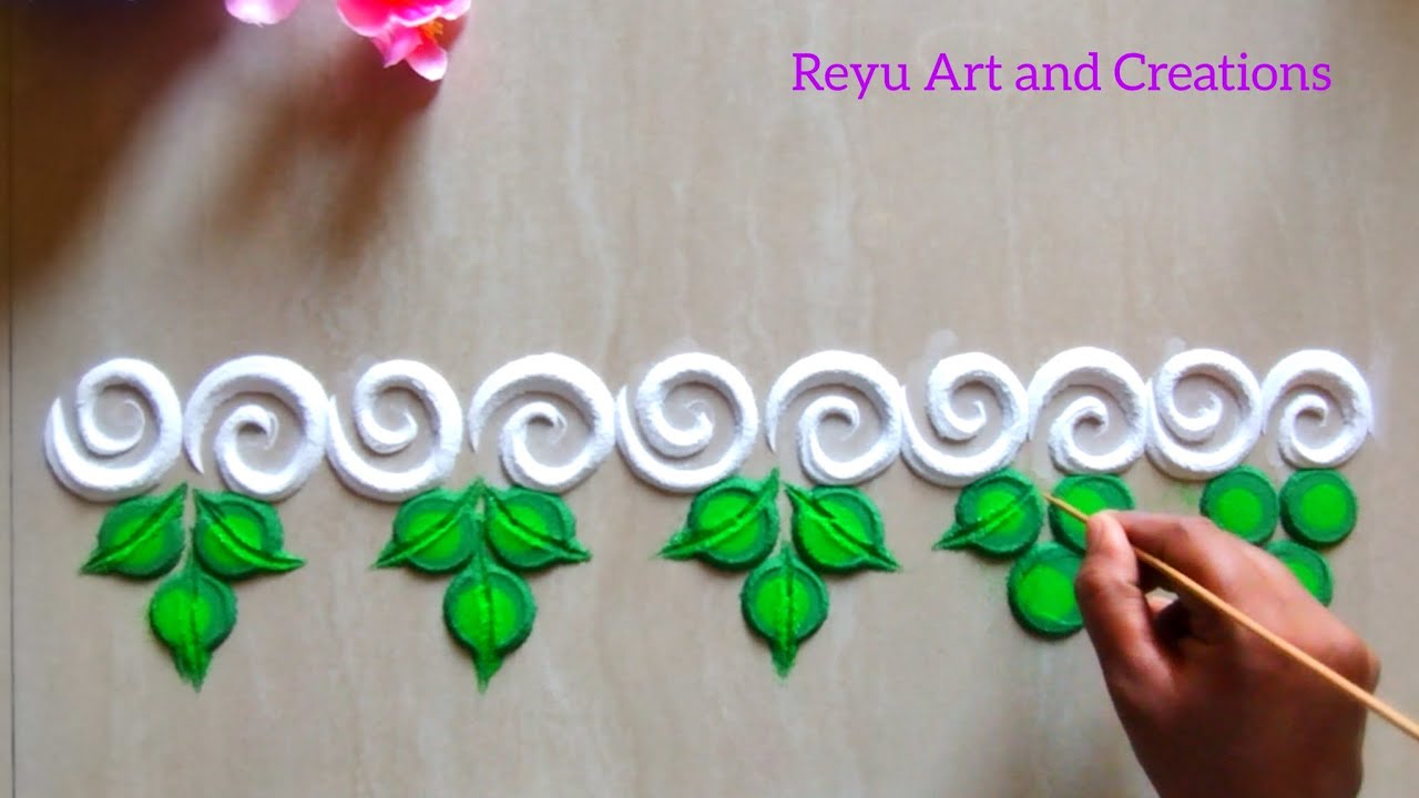 4 Beautiful border Rangoli designs  |  Border kolam Muggulu  |  Door Border Rangoli  