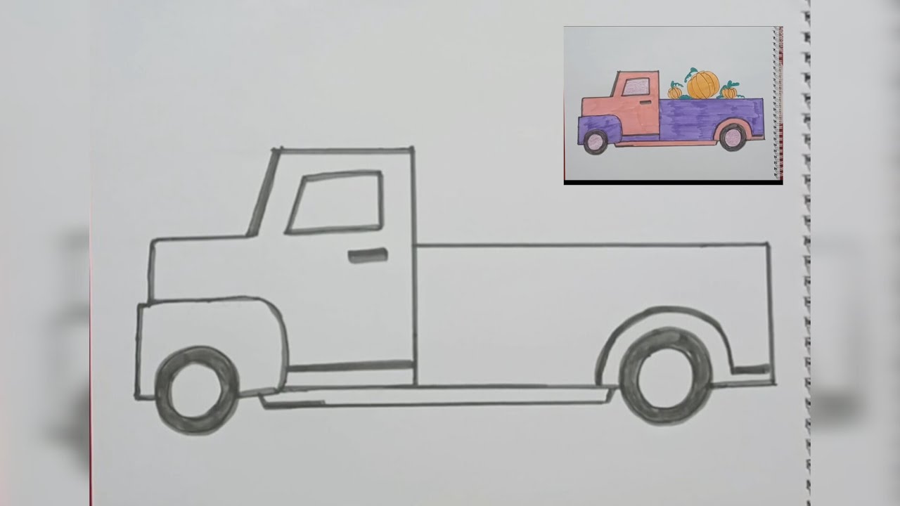 Easy pickup truck drawing and coloring..step by step drawing. - YouTube