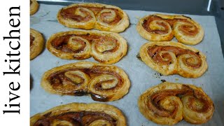 Σπιτικά   Παλμιε [PALMIERS] σφολιατίνια με σάλτσα ζαμπόν και παρμεζάνα LIVE KITCHEN