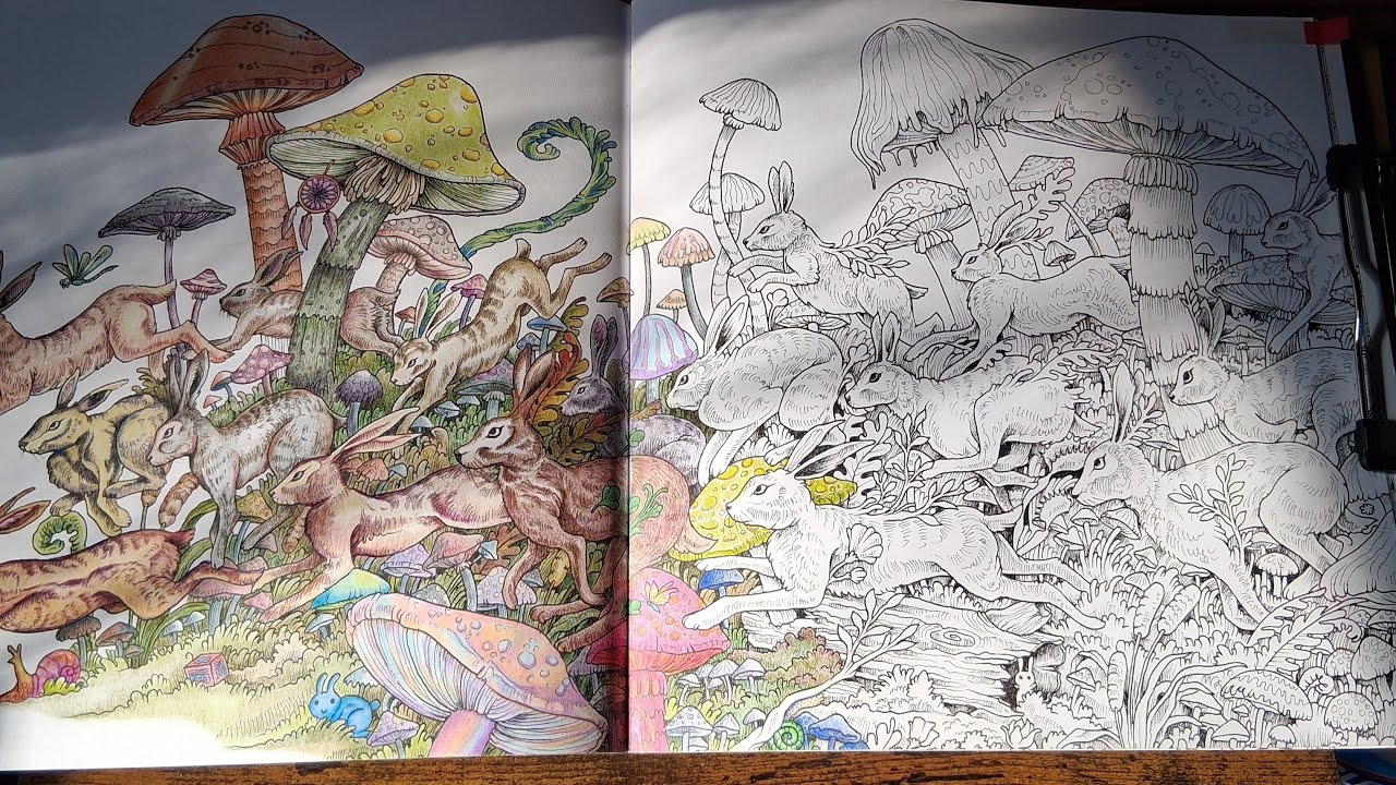 Finish it Friday! Coloring bunnies & mushrooms! hares & fungi!