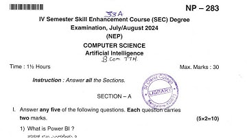 B.Com 4th Semester Computer Science Question paper 2024-25 || B Com 4th semester AI 2024-25