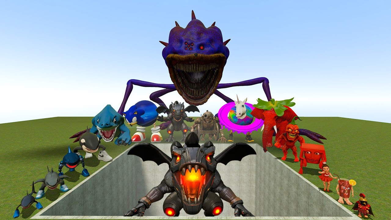 AI Brainrot Memes vs Nuclearo Dinossauro Bosses in Giant Pit – Gmod Chaos