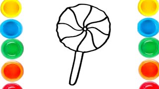 Cute Candy 🍭 Lollipop Drawing Painting colouring How to draw a Cute Candy drawing for kids screenshot 5