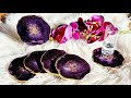 #914 Gorgeous Purple And Gold Geode Shaped Resin Coasters