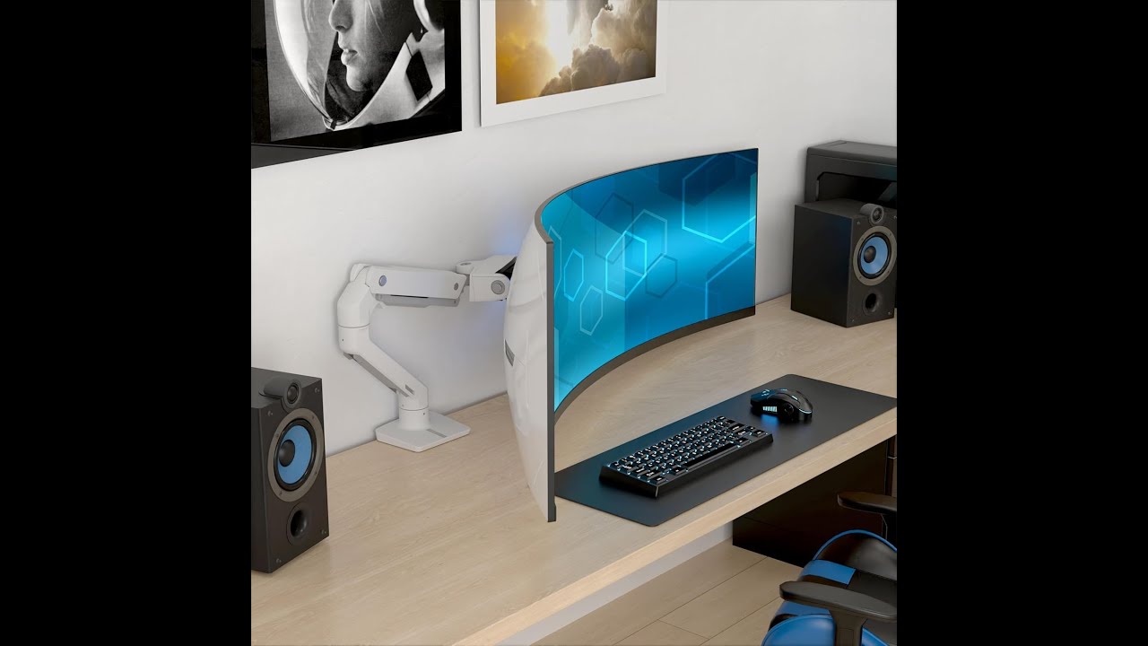 Used Ergotron HX Premium Heavy Duty Gaming Monitor Desk Mount For 1000R Curved Monito 157348223678